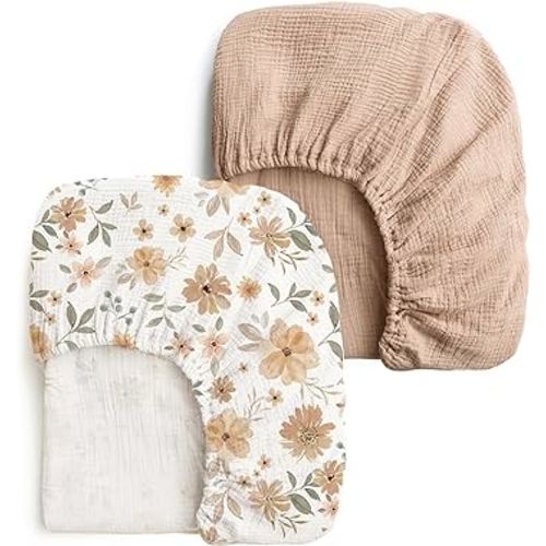 Konssy Muslin Crib Sheets 2 PCS, 100% Cotton Crib Sheet for Standard Crib Mattress(28"x 52"), Fitted and Soft Breathable Crib Mattress Sheet for Girls and Boys(Peach,Floral