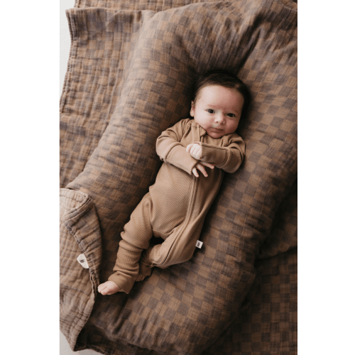 Bamboo Zip Pajamas | Ribbed Milk Chocolate