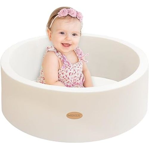 Baby Ball Pit 27.6" Soft Round Memory Foam Ball Pits NOT Included Balls Indoor Outdoor Playpen for Babies Toddlers Kids Great Gift for Girls Boys, White