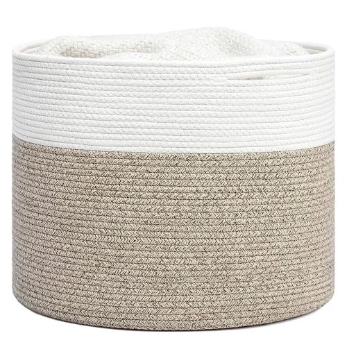 Goodpick Woven Rope Basket 15.8 x 13.8 inches, Toy Storage for Organizing, Blanket Basket Living Room, Toy Bin for Playroom, Light Brown