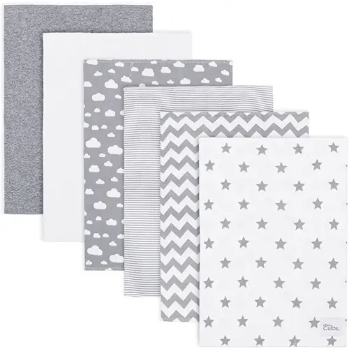 Comfy Cubs Burp Cloths 6 Pack Large 100% Cotton Washcloths Double Layered Absorbent Burping Cloth Extra Absorbent Baby Burp Cloth Extra Soft for Boys and Girls (Grey Pattern, Pack of 6)