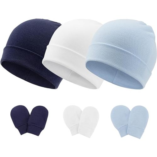 3 Pcs Newborn Baby Hats and Mittens