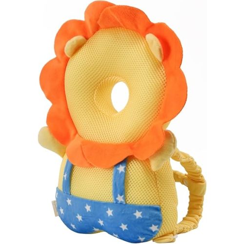 Baby Head Protector Backpack -Soft & Lightweight Pads - Prevents Bebes Backward Fall Lion Plush Stuffed