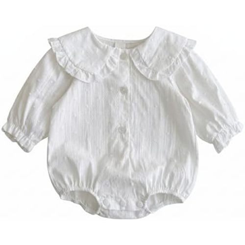 Newborn Girl Clothes White Ruffle Collar Long Sleeve Baby Girl Romper, 0-18 Months