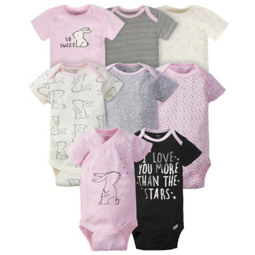 Gerber® 8-pack Baby Girls&#39; Bunny Short Sleeve Onesies® Bodysuits