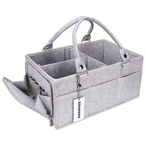 Baby Diaper Caddy Organizer with Handle Gender Neutral Baby Stuff Large Nursery Storage Bin Basket Portable Tote Bag Car Organizer Newborn Essentials Baby Registry Must Haves Item Grey
