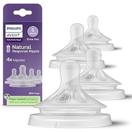 Philips Avent Natural Response Nipples, Extra Fast Flow (Flow 5), 4-Pack, SCY965/44