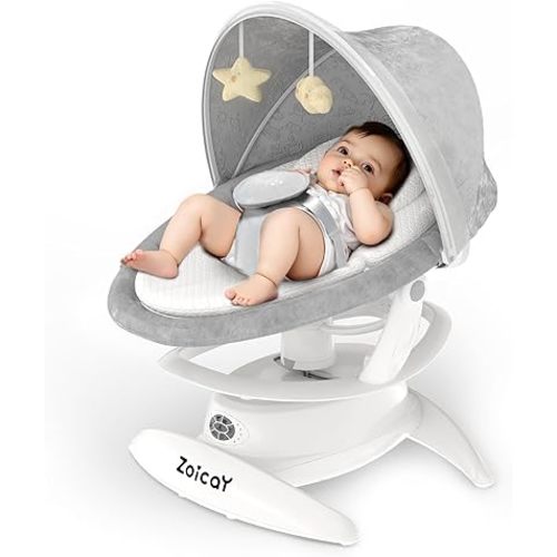 Zoicay 3-in-1 Baby Swing for Infants to Toddler with Motion Detection, Portable Baby Swing & Removable Swing Seat, BT Enabled & 360°Rotating Seat and Manual Remote with 3 Swing Modes & 5-Speeds(White)