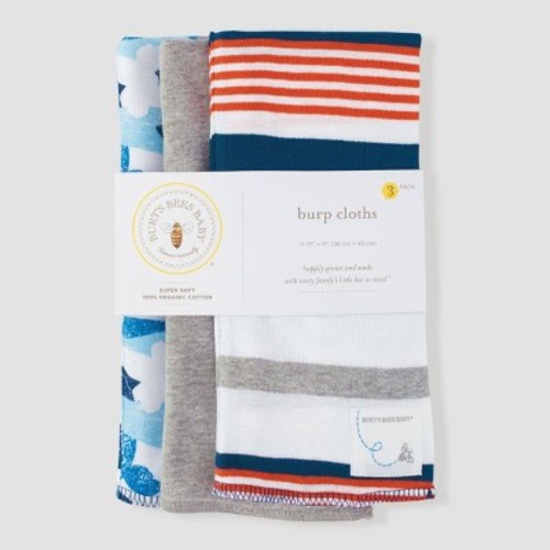 Burt's Bees Baby® Baby Distressed Bee Camo Burp Cloth Set - Blue