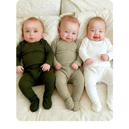 6-Piece Set Of Newborn Baby Boys/Girls Casual Cute Solid Color Knitted High-Neck Long Sleeve Textured Ribbed Top And Pants Set, 6-Piece Set With Footed Pants And High-Neck Tops, Suitable For Autumn And Winter, Both Indoor And Outdoor, Warm And Stylish, Si