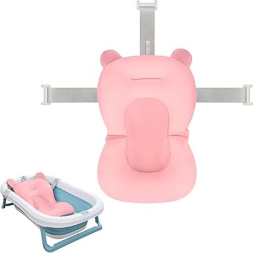 Colorlife Baby Bath Seat Support Net Infant Bathing Seat Support Mat, Comfortable Adjustable Non-Slip Three-Pointed Baby Shower Net Bathtub Sit Up Mesh for Newborn 0-12 Months-Pink(No Bathtub)