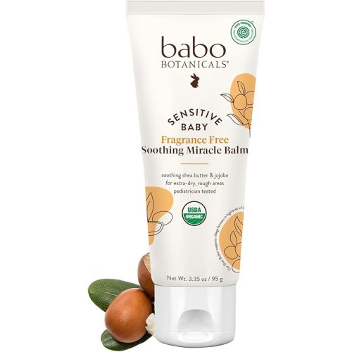 Babo Botanicals Sensitive Baby Fragrance-Free Soothing Miracle Balm - USDA Organic - All-Purpose Salve with Olive Oil & Shea Butter - For extra-dry, rough areas - EWG Verified - For Babies & Kids
