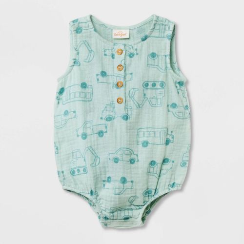 Baby Gauze Transportation Romper - Cat & Jack™ Aqua Green 3-6 m