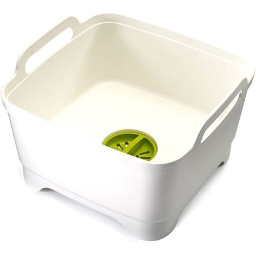 Joseph Joseph Wash & Drain Kitchen Dish Tub Wash Basin with Handles and Draining Plug, 9 liters, White