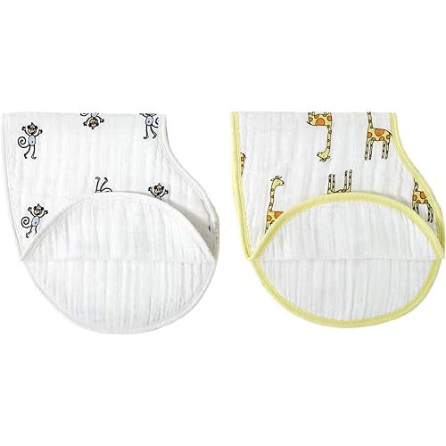 aden + anais Burpy Bib, 100% Cotton Muslin, Soft Absorbent 4 Layers, Multi-Use Burp Cloth and Bib, 22.5" X 11", 2 Pack, Jungle Jam
