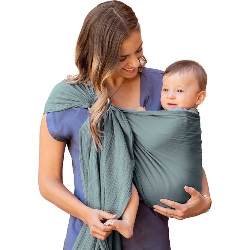 Moby Baby Wrap Carrier Ring Sling for Newborns to Toddlers, Hands-Free, Versatile Support for Moms & Dads, Breathable & Lightweight, Supports Children 8-30 lbs (Fern)