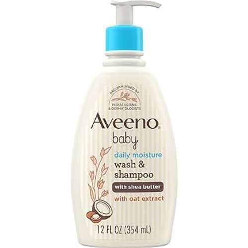 Aveeno Baby Daily Moisturizing 2-in-1 Wash & Shampoo, Baby Body Wash & Shampoo with Shea Butter & Oat Extract Gently Cleanses Baby's Sensitive Skin & Scalp, Gentle Coconut Scent, 12 fl. oz