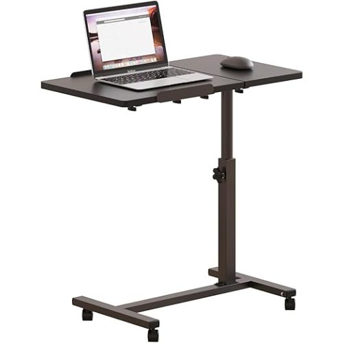 Over The Bed Table with Wheels Rolling Cart Tilting Sofa Laptop Stands Hospital Tray Medical Overbed Table (Black)