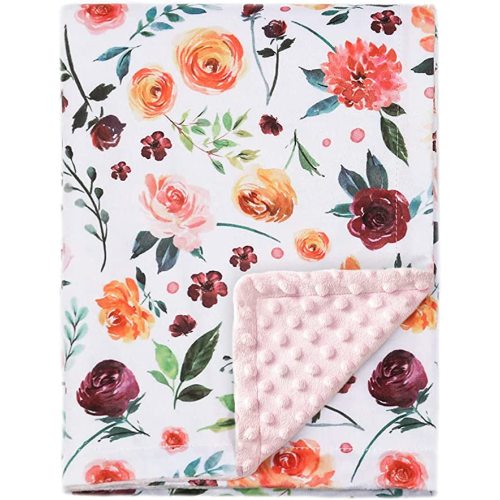 BORITAR Baby Blanket for Girls Super Soft Double Layer Minky with Dotted Backing, Receiving Blanket with Elegant Floral Multicolor Printed Blanket 30 x 40 Inch(75x100cm)