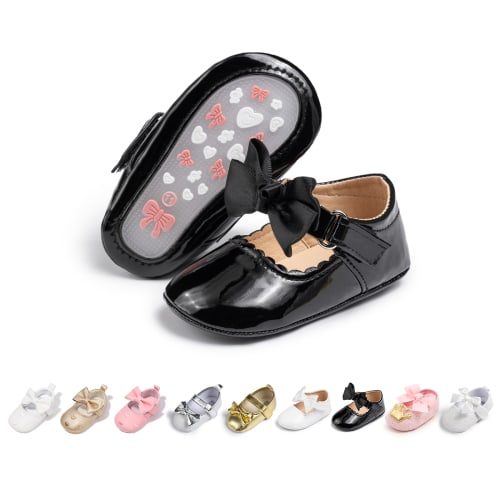 HsdsBebe Baby Girls Mary Jane Dress Shoes Infant Bowknot Princess Crib Flats for Newborn First Walkers 3-18 Months