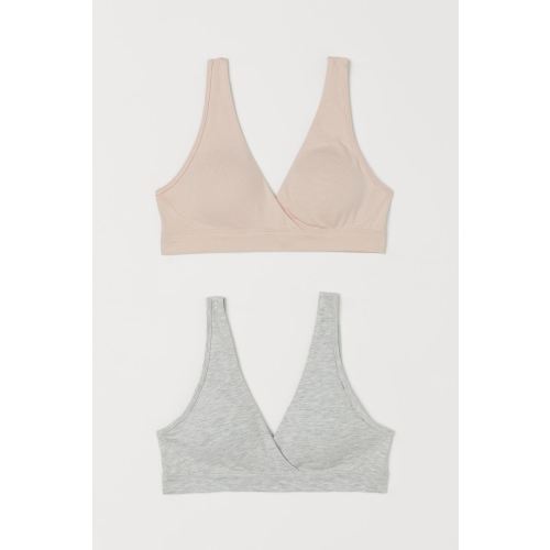 MAMA 2-pack Nursing Bras, Light gray melange/powder pink L