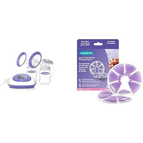 Lansinoh SignaturePro Double Electric Breast Pump & Breast Therapy Packs with Soft Covers, Hot and Cold Breast Pads, Breastfeeding Essentials for Moms, 2 Pack