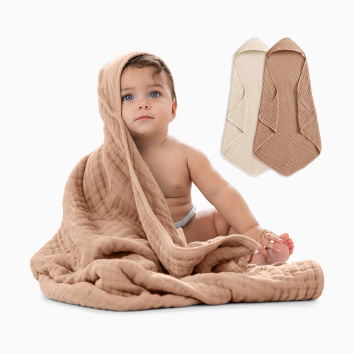 Comfy Cubs Cotton Muslin Hooded Baby Towel (2 Pack) - Cedar And Sand