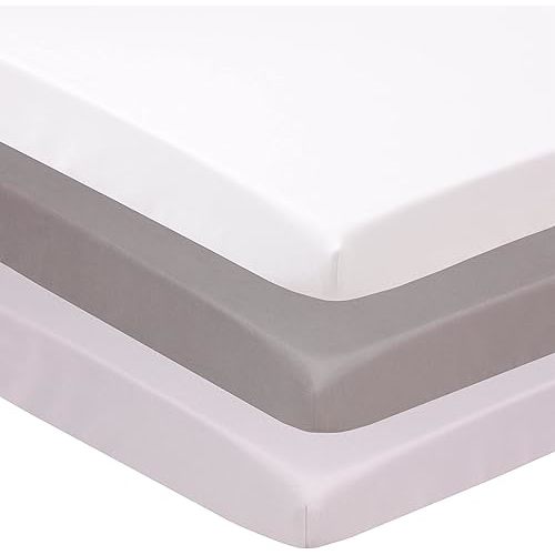 Belsden Pack of 3 Mini Crib Sheet Set, Pack N Play Sheet Set for Baby Boys and Girls, Cloudy Soft Touch and Machine Washable, Fitted Playard/Portable Crib Sheet, White & Grey & Light Grey