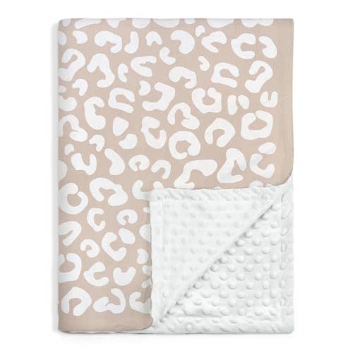Leopard Print Minky Baby Blanket 30 x 40 Inches for Girls, Soft Plush Receiving Blanket with Dotted Back, Gift for Toddler Newborn Infant Christmas Birthday Baby Shower