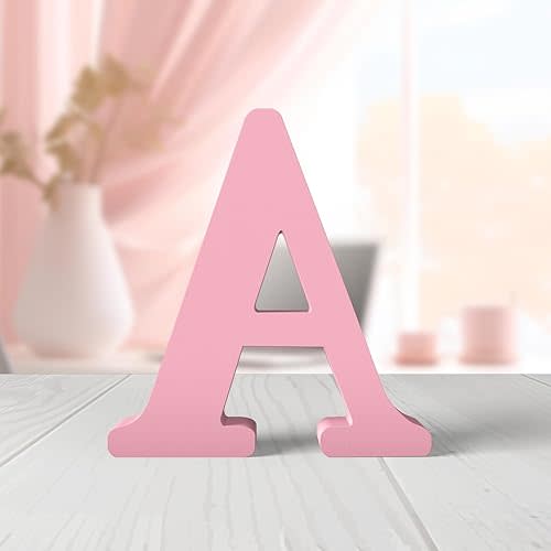 6 Inch Pink Wooden Letters Unfinished Wood Letters for Crafts Blank DIY Crafts for Adults Pink Decor for Wall Nursery Bedroom Wedding Decoration (A)