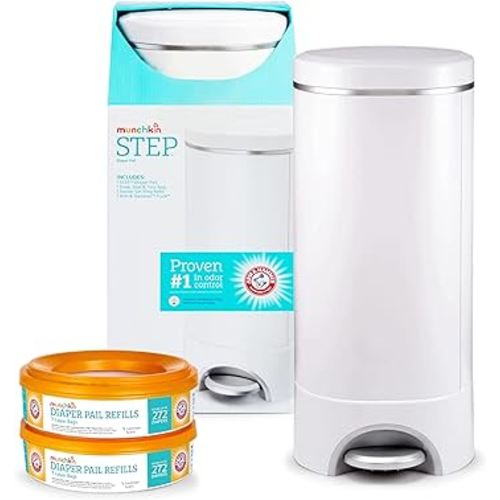 Munchkin® Step Diaper Pail Bundle - Includes Diaper Pail, Refill Rings, Bags and Baking Soda Puck