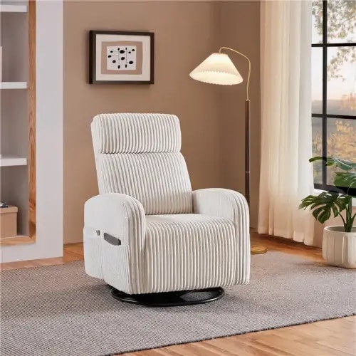 Yaheetech Corduroy Swivel Nursing Glider Chair with Side Pockets, - TikTok Shop