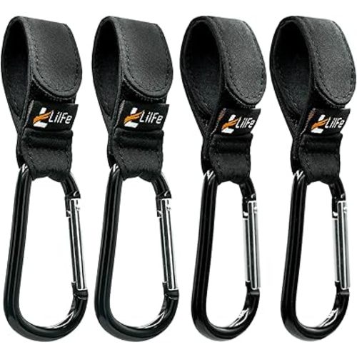 4 Pcs Baby Stroller Hooks for Hanging | Multipurpose Stroller Straps with Durable and Stylish Stroller Clips for Diaper Bags | The Perfect Mummy Hook for Stroller, Walker and Shopping (Black)