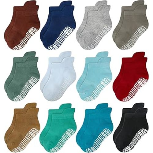 RATIVE Anti Slip Ankle Socks with Grips for Baby Toddler Kids Boys Girls
