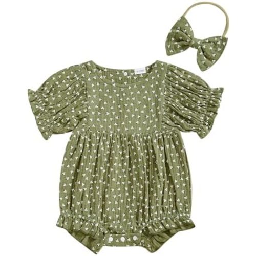 Bagilaanoe Summer Outfit Infant Baby Girl Clothes Short Sleeve Romper Bodysuit Solid Color Jumpsuit Headband