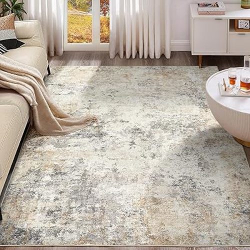 9x12 Area Rug Living Room Rugs - Washable Neutral Modern Abstract Soft Thin Large Rug Indoor Floor No Slip Rug Carpet for Bedroom Under Dining Table Home Office Decor - Golden Grey