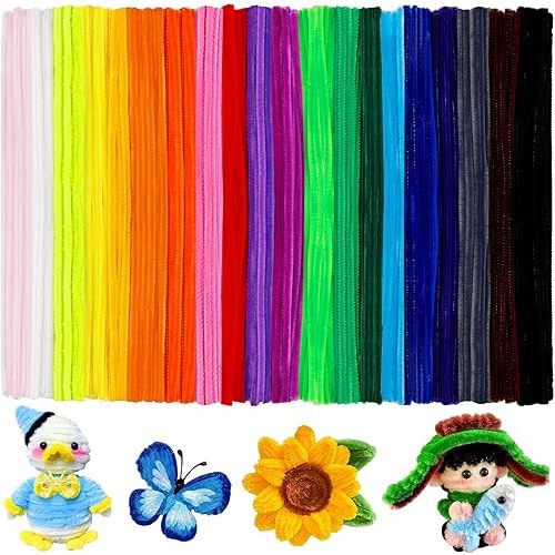 Mnuizu 200pcs Pipe Cleaners, Pipe Cleaners Craft, Multi-Color Chenille Stems for Craft, Multi-Color Fuzzy Sticks for DIY Art & Creative Crafts Decorations (20 Colors)