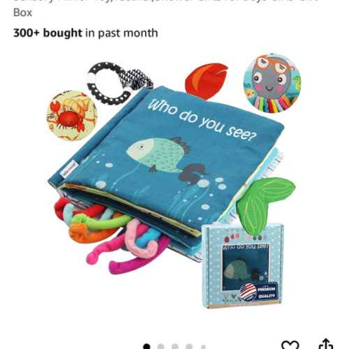 Fish Baby Book 0-6 Months,Touch Feel Cloth Crinkle Books for Babies,Infant Baby Toys 6-12 Months,Learning Education Soft Sensory Mirror Toy,Teether,Shower Gifts for Boys Girls-Gift Box