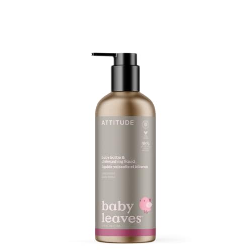 ATTITUDE Baby Dish Soap and Bottle Cleaner, EWG Verified Dishwashing Liquid, No Added Dyes or Fragrances, Tough on Milk Residue and Grease, Vegan, Refillable Aluminum Bottle, Unscented, 16 Fl Oz