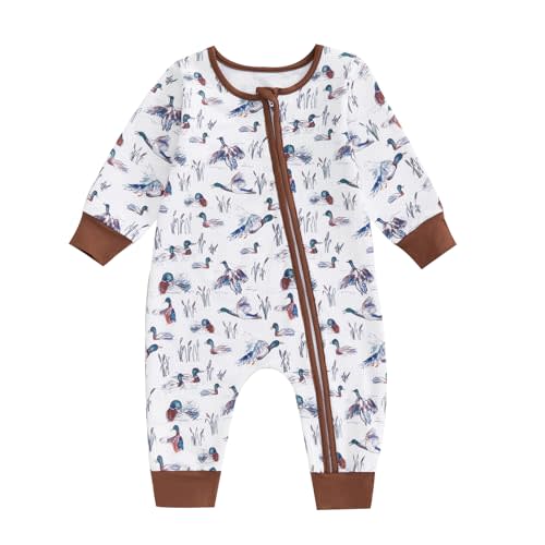 Infant Baby Boy Girl Mallard Duck Romper Jumpsuit Long Sleeve Zip Up Duck One Piece Overalls Hunting Baby Clothes