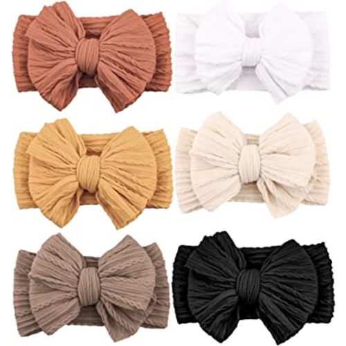 Niceye Handmade Baby Headbands Soft Stretchy Nylon Hair Bands with Bows for Newborn Infant Baby Toddler Girls- Pack of 6