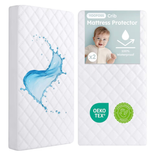 Yoofoss Waterproof Crib Mattress Protector 2 Pack, Quilted Crib Mattress Pad Cover Ultra Soft and Breathable, Machine Washable Toddler Mattress Protector for Standard Baby Crib Size 52''x28''