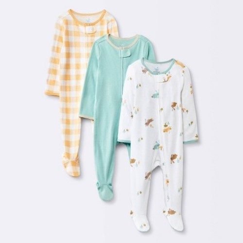 Baby 3pk Bunnies Cotton Sleep N' Play - Cloud Island™ Green, Size: Newborn