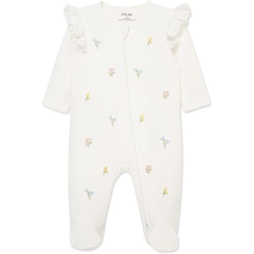Little Me Clothes for Baby Girls' 100% Cotton Scratch-Free Tag Footed One-Piece Romper Sleeper, Flora, 3 Months