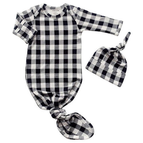 Knotted Gown & Hat Set, Black Plaid