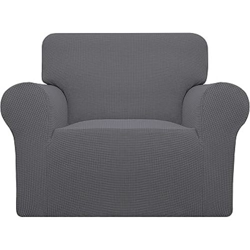 Easy-Going Stretch Chair Sofa Slipcover 1-Piece Couch Sofa Cover Furniture Protector Soft with Elastic Bottom for Kids, Pet. Spandex Jacquard Fabric Small Checks (Chair, Gray)