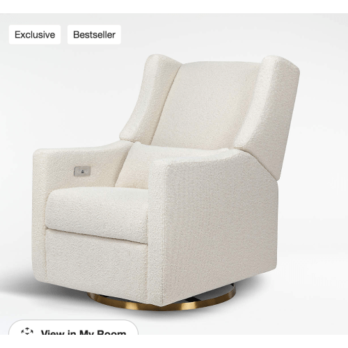 Babyletto Kiwi Ivory Boucle Nursery Power Glider Recliner Chair with Gold Base