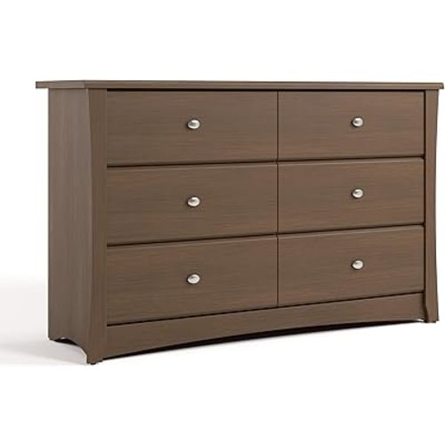 Storkcraft Crescent 6 Drawer Double Dresser (Hazelnut) – GREENGUARD Gold Certified, Nursery Dresser for Kids Bedroom