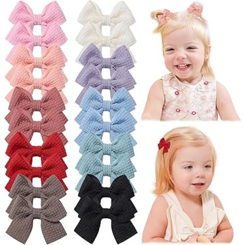 Jollybows 20pcs Baby Hair Clips Girls Bows 2" Mini Alligator Clip Toddler Pigtail Bow Fine Hair Clip