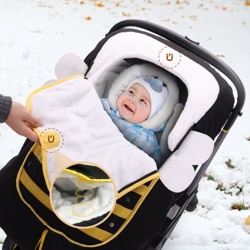 Baby Car Seat Cover, Novashion Winter Infant Carseat Canopy, Warm Plush Fleece Shield Covers to Protect Baby from Cold Wind Snow, Black